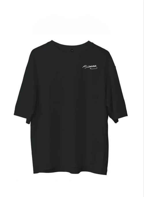 YAKE STORE Unisex Bisiklet Yaka Baskılı Oversize T-Shirt - Siyah - Siyah