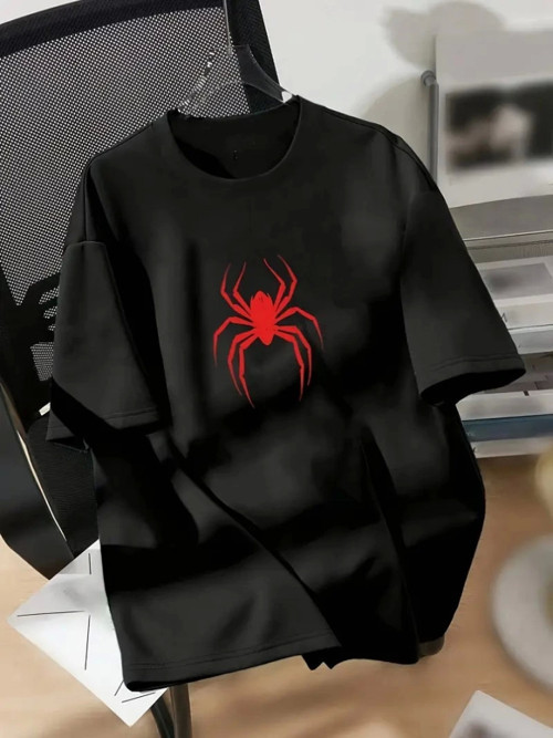 YAKE STORE Baskılı Oversize Bisiklet Yaka T-shirt - Siyah - Siyah
