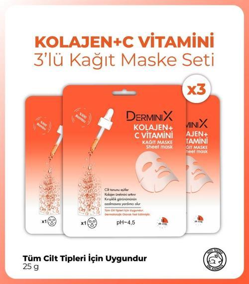 3'lü Kolajen-C Vitamin Kağıt Maske Seti