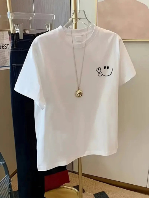 YAKE STORE Baskılı Oversize Bisiklet Yaka T-shirt - Beyaz - Beyaz