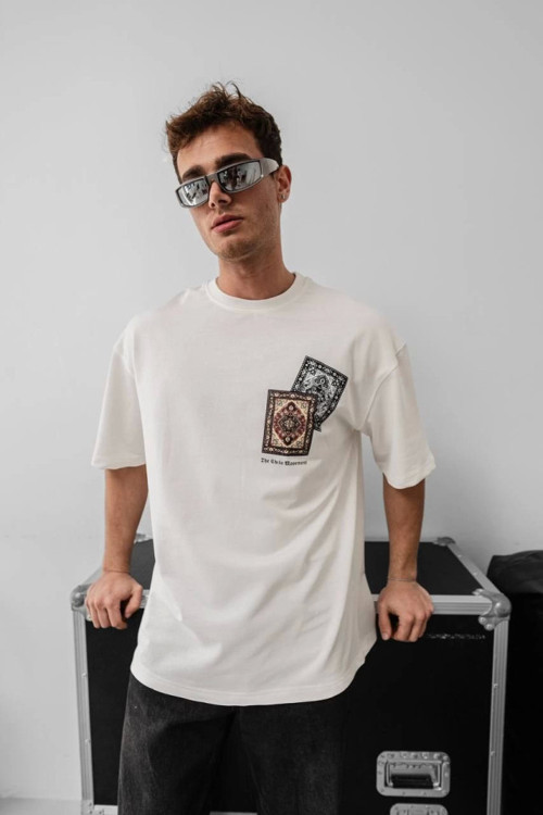 YAKE STORE Erkek Baskılı Oversize T-shirt - Beyaz - Beyaz