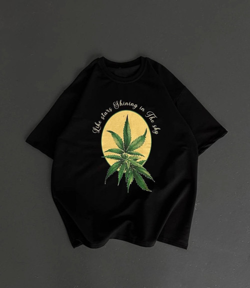 YAKE STORE Ön Ve Arka Baskılı Oversize Bisiklet Yaka T-shirt- Siyah - Siyah