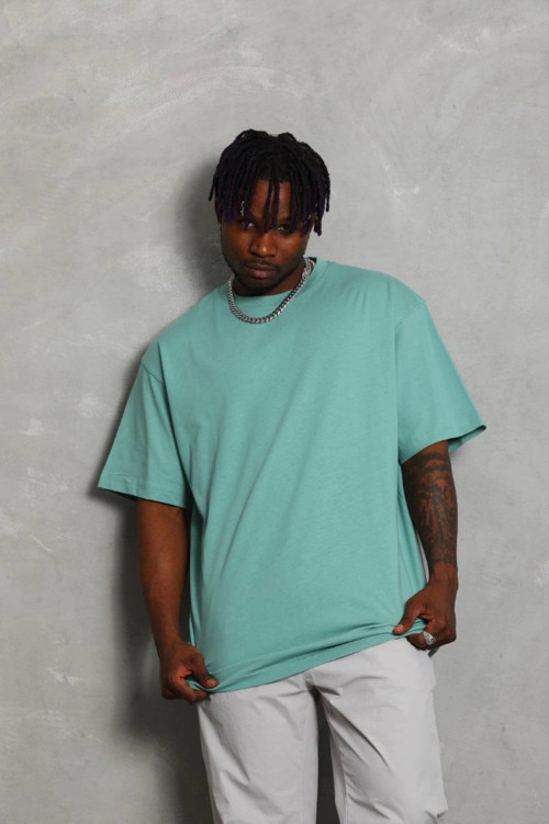 YAKE STORE Unisex Oversize Düz Bisiklet Yaka T-Shirt - Mint Yeşili - Mint Yeşili
