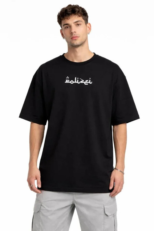 YAKE STORE Erkek Bisiklet Yaka Baskılı Kısa Kollu Tişört Streetwear Günlük Basic Pamuklu T-shirt - Siyah - Siyah