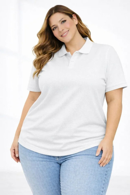YAKE STORE Pike Kumaş Düğmeli Yaka Battal Büyük Beden Günlük Kısa Kol Tişört T-shirt - Beyaz - Beyaz