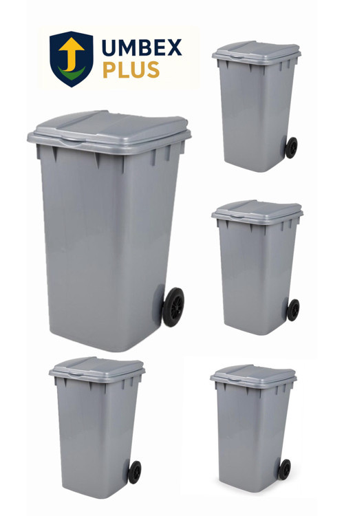 Umbex 5 Adet Plastik Çöp Konteyneri Çöp Kovası 240 Lt Isıya Karşı Dayanıklı