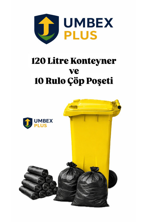 Tıbbi Atık Plastik Çöp Konteyneri 120 Litre Konteyner 10 Adet Çöp Poşet Rulosu- Isıya Dayanıklı-