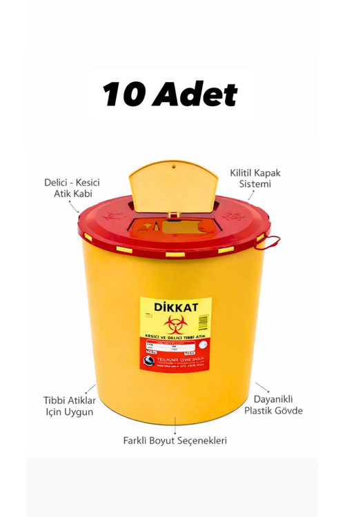 Tıbbi Atık Kovası, Enfekte Kovası Sarı Renk , Hijyenik Ve Güvenli Kullanım 5 Litre Tüm Adetler