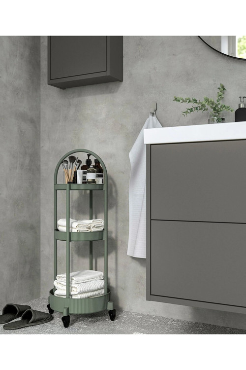 Quick 3 Katlı Tekerlekli Servis Arabası 36X36X86 Cm İkea Kulplu Servis Banyo Rafı Plastik Raf