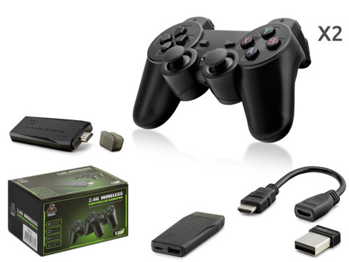 Retro Oyun Stick Hdmi Çift Gamepad Seti 2.4G Kablosuz - Siyah HD327