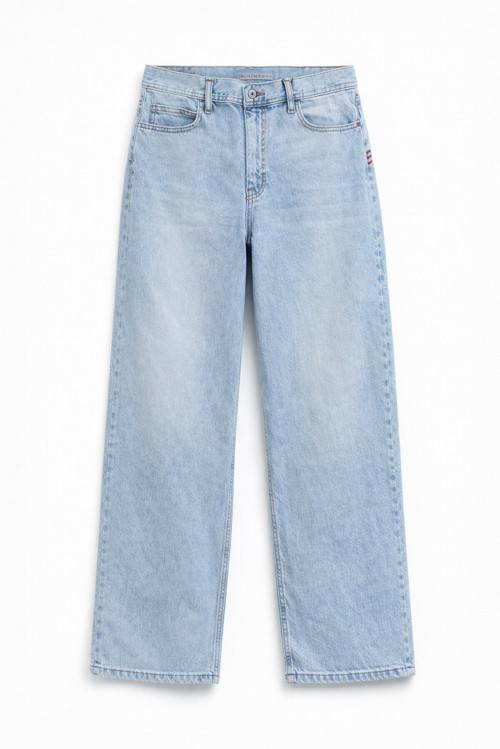 Kadın Yüksek Bel Wide Leg %100 Pamuk Buz Mavisi Jean Pantolon