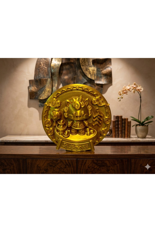 Feng Shui Altın Para Kedisi Tablo Şans, Para ve Bereket Çekim Objesi
