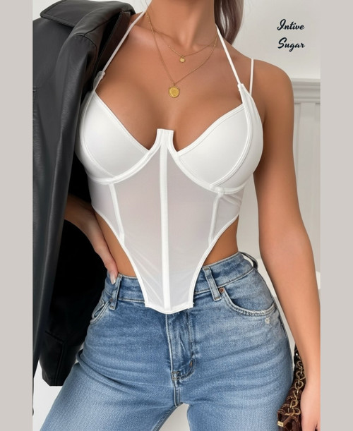 Intive Sugar Transparan Detaylı Boyundan Bağlamalı Çekici V Yaka Korseli Feminen Büstiyer