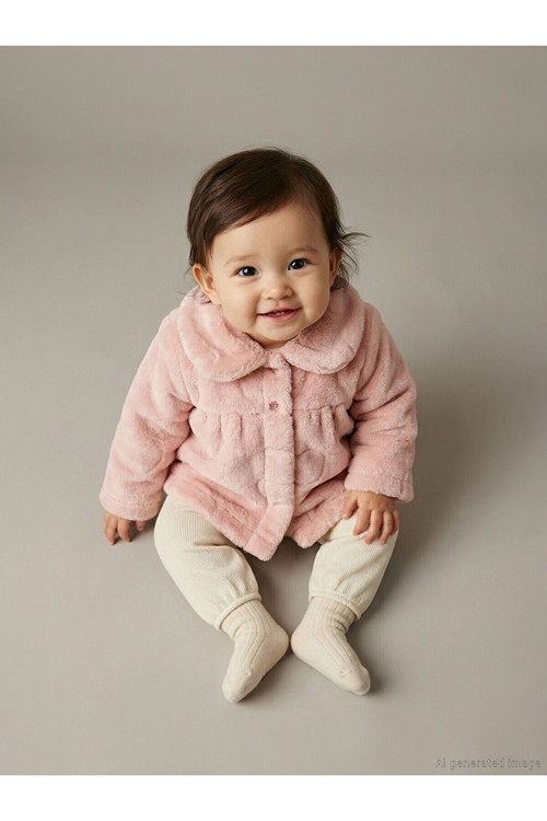 M&B Collection Pembe Bebe Yaka Kız Bebek Pelüş Mont