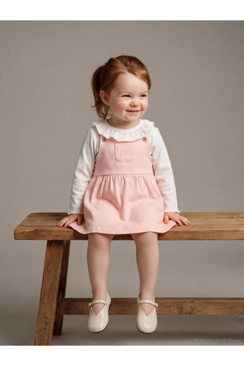 LCW baby Pembe Çiçekli Kız Bebek Salopet Elbise Ve Tişört