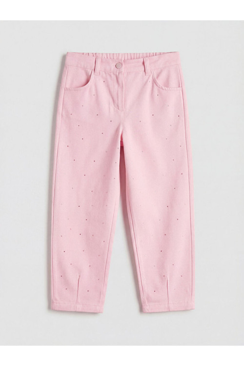 Pembe Kız Çocuk Taşlı Gabardin Pantolon