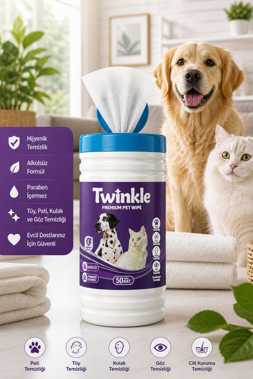 Kedi & Köpek İçin Hijyenik Premium Islak Mendil 50 Adet Silindir Kutu- Doğal, Vegan İçerik
