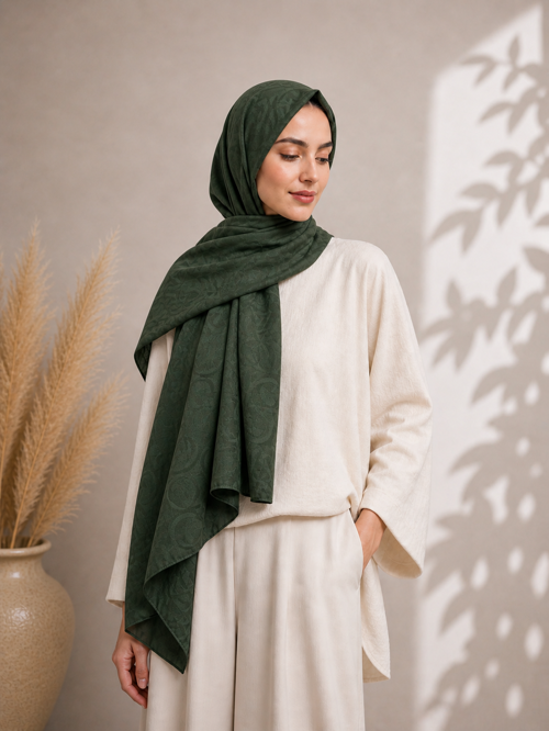 Dubai Jakar Şal Yeşil– Kaymaz –Yumuşak ve Dökümlü Kumaş