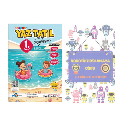 Mavi Boncuk 1. Sınıf Şifreli Yaz Tatil Eğlencesi ve Robotik Kodlamaya Giriş Etkinlik Kitabım Seti 2 Kitap