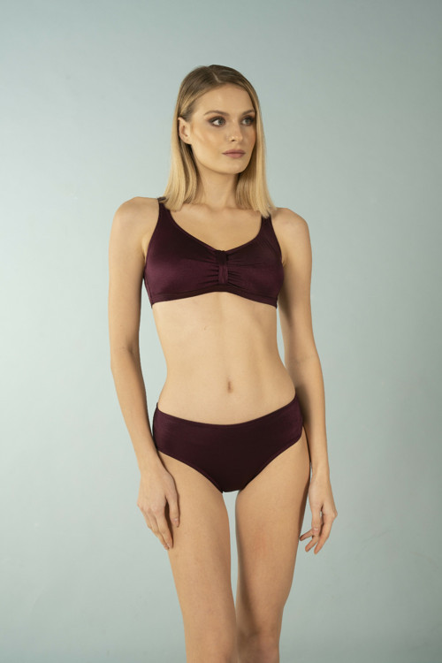 Luplu Toparlayıcı Yüksek Bel Büyük Beden Bikini Takımı - Mürdüm