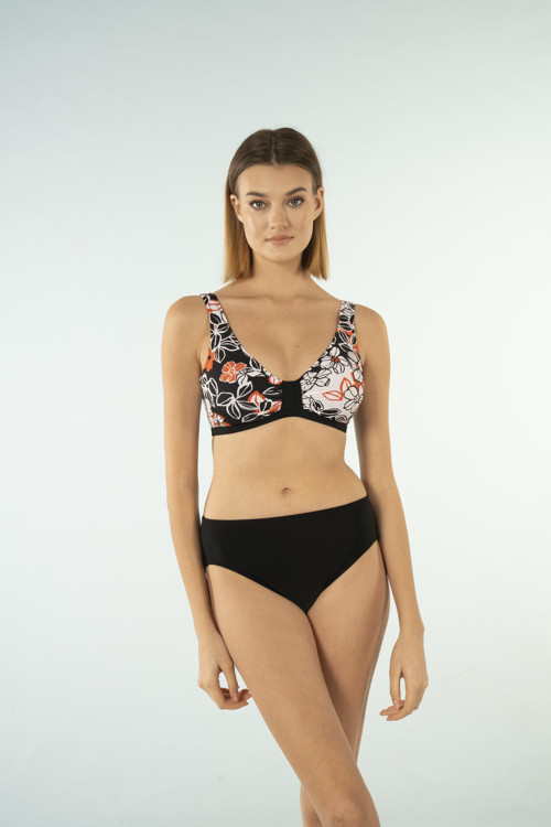 Desenli Luplu Toparlayıcı Bikini Takımı - Siyah Beyaz