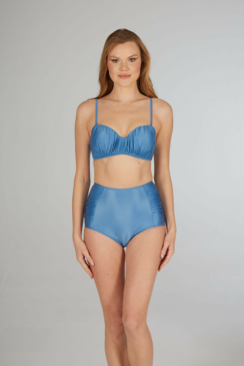 Kadın Açık Mavi Drapeli Kaplı Straplez Bikini Takımı