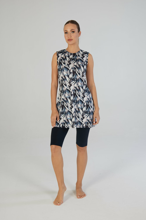 Botanik Desenli Kolsuz Taytlı Elbise Mayo