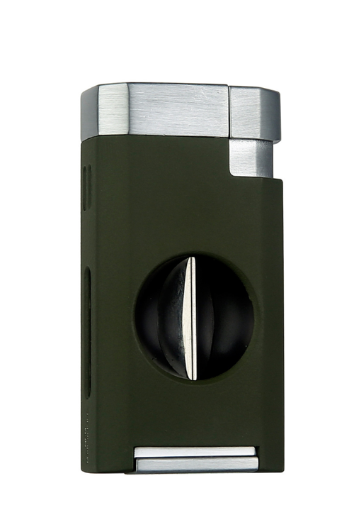 Çift Torch Pürmüz V-Cut Kesicili Yeşil-Gümüş Metal Puro Çakmağı - TRZ1067