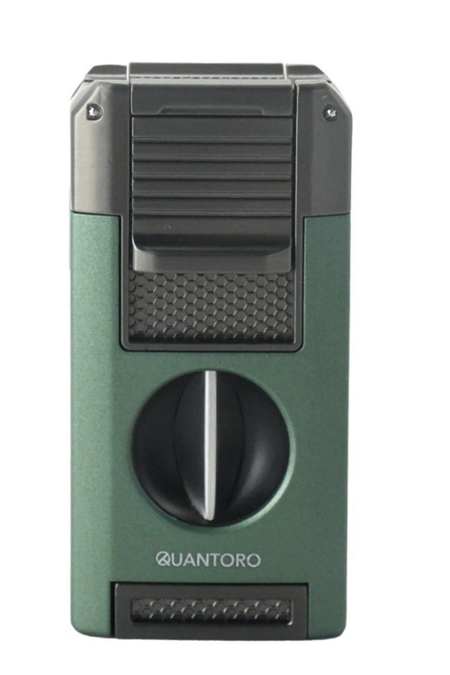 Çift Torch Pürmüz V-Cut/Delicili/İğneli Yeşil Metal Puro Çakmağı - TRZ1099