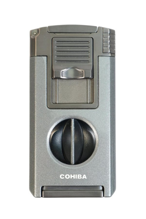 Çift Torch Pürmüz Dahili Kesici Delicili Gümüş Metal Puro Çakmağı - TR9585