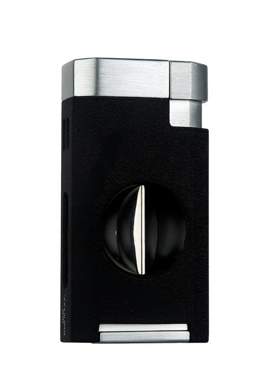 Çift Torch Pürmüz V-Cut Kesicili Siyah-Gümüş Metal Puro Çakmağı - TRZ1069
