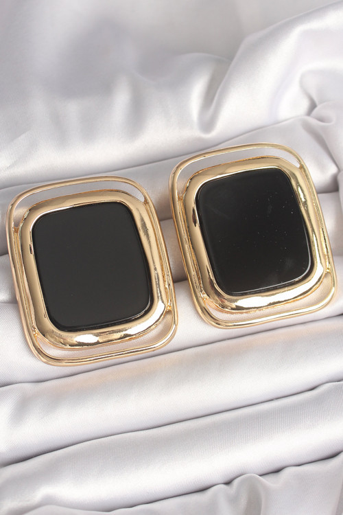 Pirinç Gold Renk Siyah Mineli Kare Model Kadın Küpe TJ-BKP10429