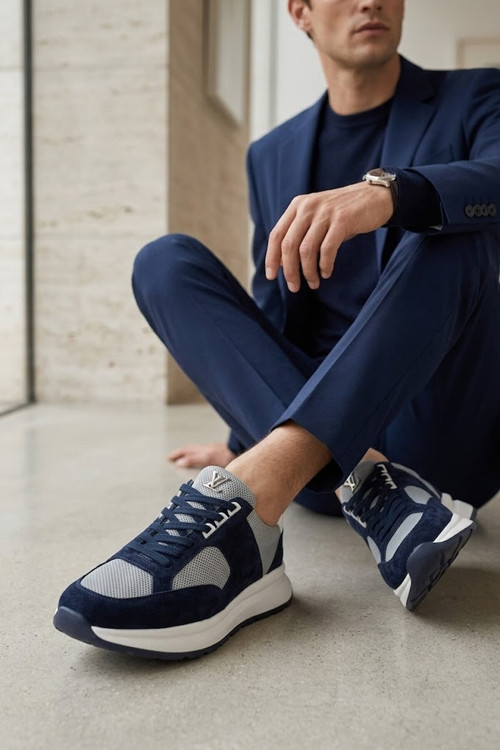 24298 Erkek Hakiki Deri Klasik Sneaker Lacivert