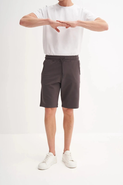 Slim Fit Dar Paça Likralı Örme Bermuda Şort 60820 Antrasit