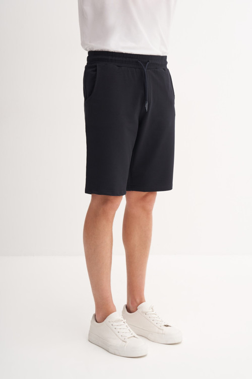 Slim Fit Dar Paça Likralı Örme Bermuda Şort 60820 Lacivert