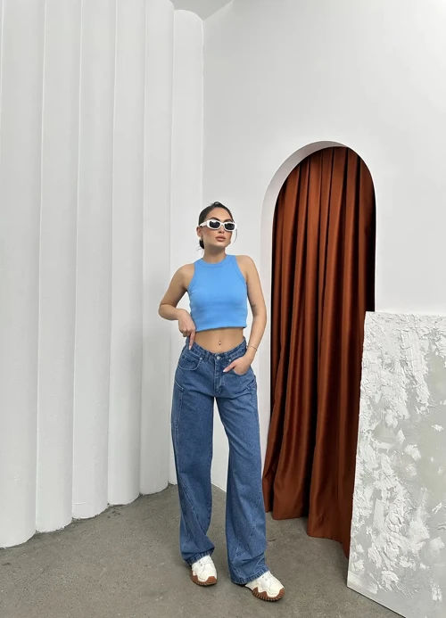 Mavi Jolie Dikişli Baggy Jean - Modern Wide Leg, Konforlu ve Şık Kombin Parçası