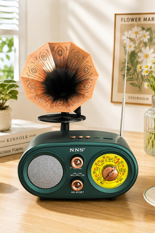 NNS NS-803BT Yeşil Retro Radyo Bluetooth Hoparlör USB TF Kart Şarjlı Nostaljik Radyo
