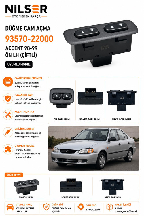 Hyundai Accent Cam Düğme Ön Sol 1998-1999 Çitli