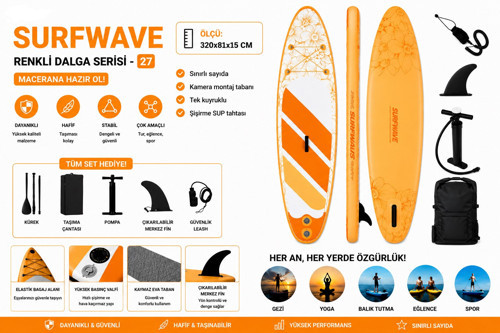 Measfree HMI001 320x81x15 cm Şişme SUP Board – 160 Kg Taşıma Kapasiteli Paddle Board Seti | Kürekli Full Paket Deniz & G