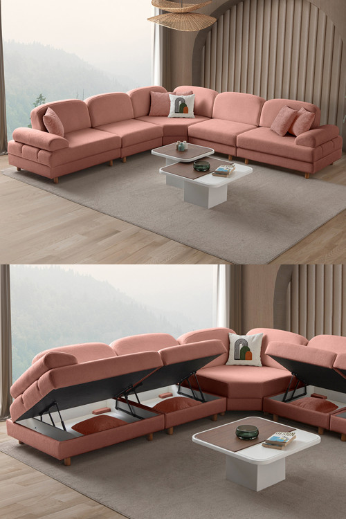 Aries Modüler Köşe Koltuk Takımı L Pembe
