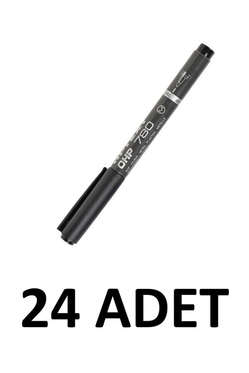 24 Adet Ohp Asetat Kalemi Siyah 780-SM M Uçlu Permanent