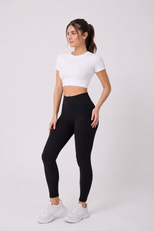 Kadın Kısa Kollu Esnek Basic Crop T-Shirt