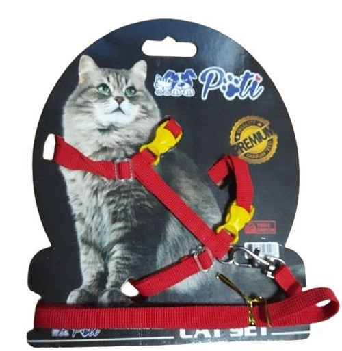 Yavru Köpek ve Kedi Gezdirme Takım Tasması (Ayarlanabilir) Düz Kırmızı