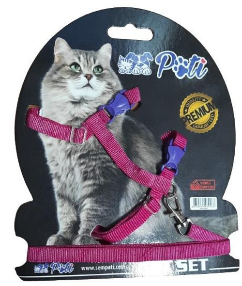 Yavru Köpek ve Kedi Gezdirme Takım Tasması (Ayarlanabilir) Düz Fuşya