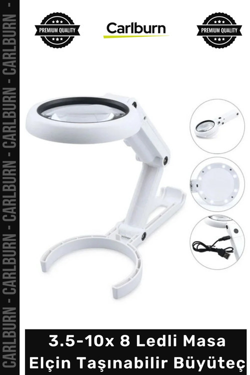 #Büyüteç Işıklı Usb Şarj Edilebilir Katlanabilir 3.5-10x 8 Ledli Masa Elçin Taşınabilir Büyüteç