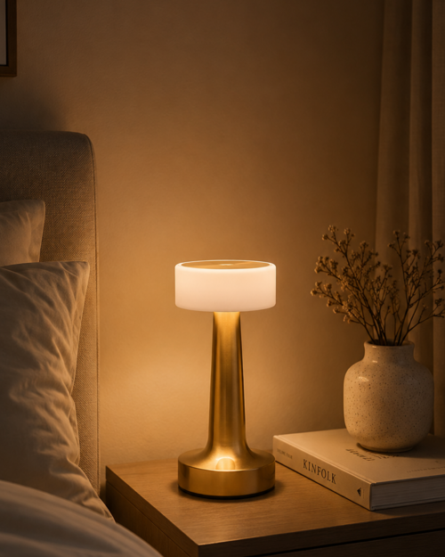 tekno Gold Kare LED Masa Lambası Şarjlı Dimmer Kontrollü Dekoratif Işık 2026