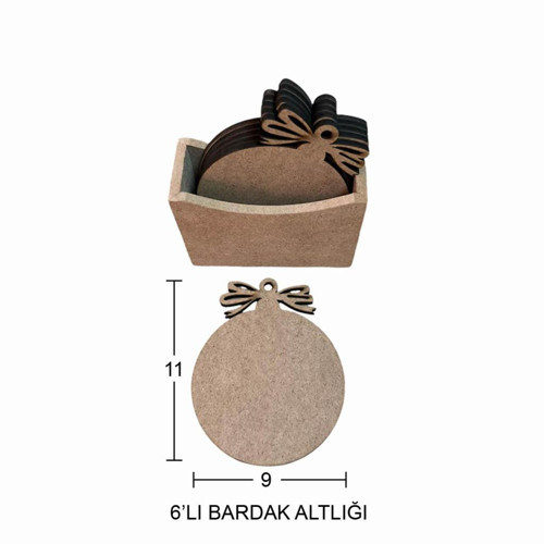 Ahşap Kurdela Bardak Altlığı 11x9cm L390