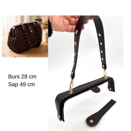 28 Cm Lüks Model Çanta Seti Koyu Kahve Light Gold Metalli