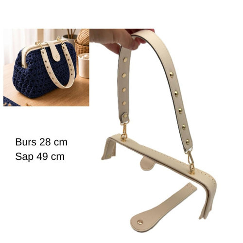 28 Cm Lüks Model Çanta Seti Krem Light Gold Metalli