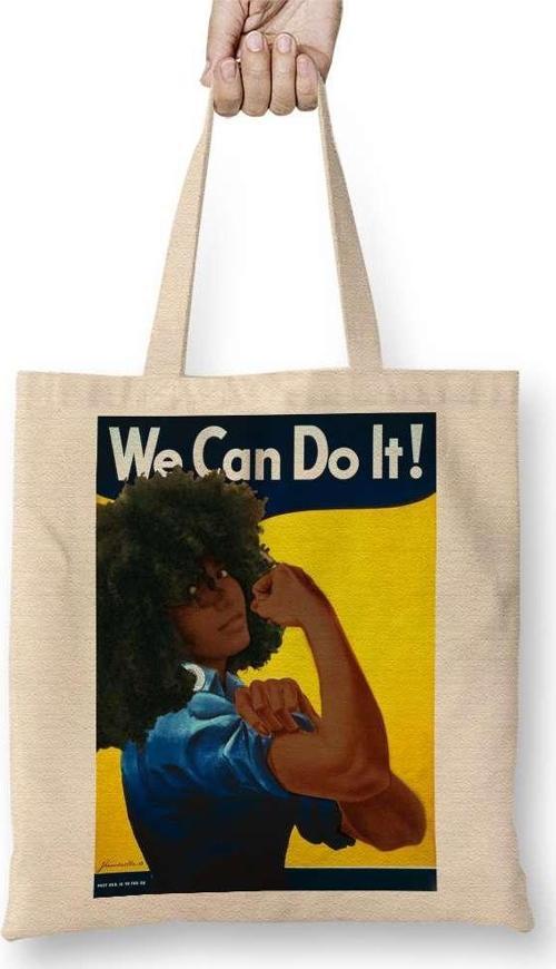 We Can Do İt Bez Çanta Uzun Saplı